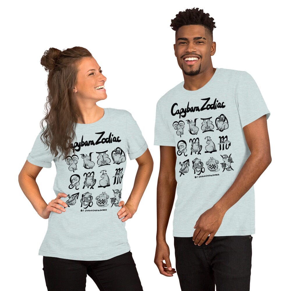 All Signs of the Capybara Zodiac Unisex T-Shirt JoyousJoyfulJoyness Heather Prism Ice Blue XS 