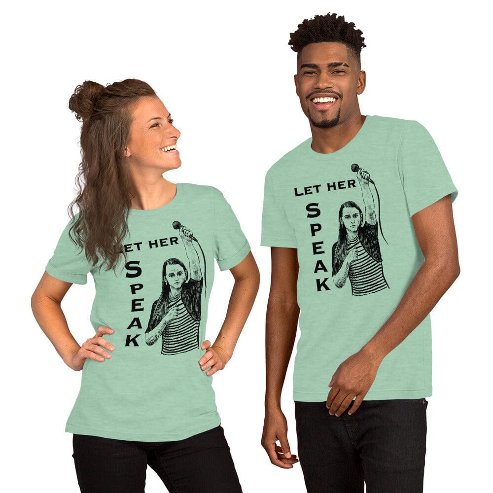 Let Her Speak T-Shirt | Zooey Zephyr | All net proceeds go to Vote Save America JoyousJoyfulJoyness Heather Prism Mint XS 