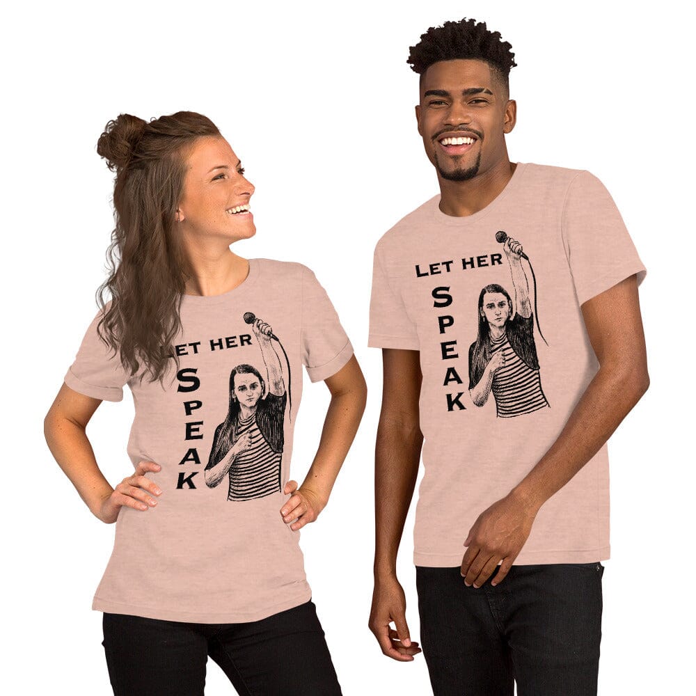 Let Her Speak T-Shirt | Zooey Zephyr | All net proceeds go to Vote Save America JoyousJoyfulJoyness Heather Prism Peach XS 