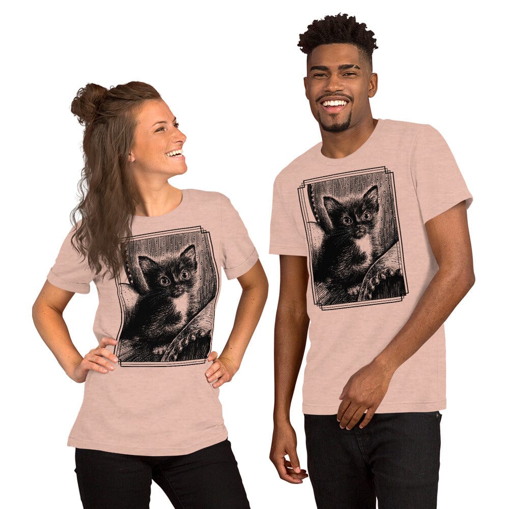 Tiny Tim and his Chair T-Shirt [Unfoiled] (All net proceeds go to Tiny Tim's Tiny Foster Family) JoyousJoyfulJoyness Heather Prism Peach XS 