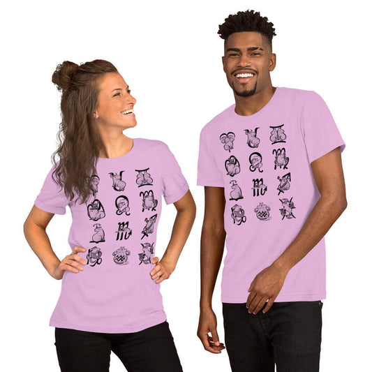 All Signs of the Capybara Zodiac Unisex T-Shirt (Without Title) JoyousJoyfulJoyness Lilac S 