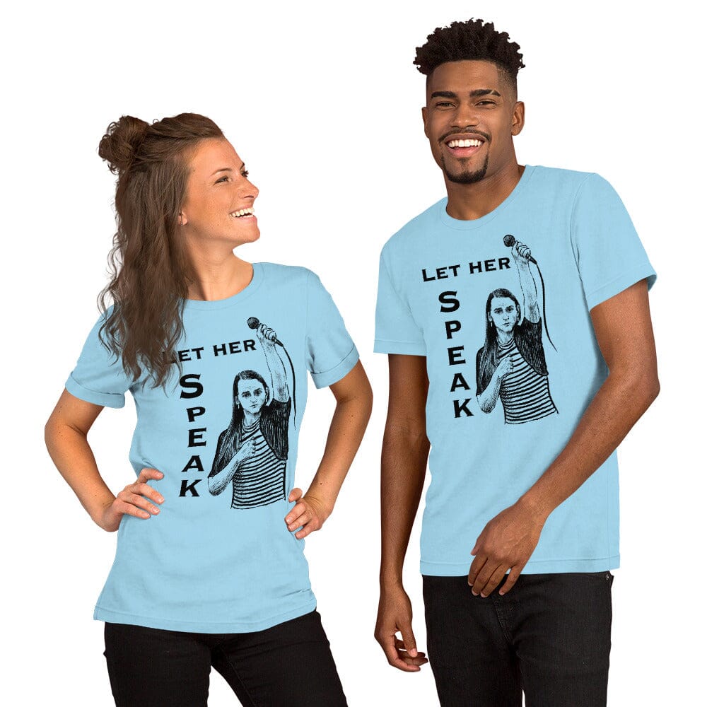 Let Her Speak T-Shirt | Zooey Zephyr | All net proceeds go to Vote Save America JoyousJoyfulJoyness Ocean Blue S 