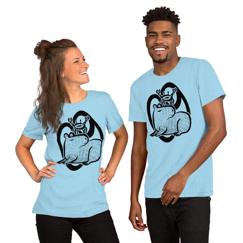 Capybara Zodiac - 04 - Cancer Unisex T-Shirt JoyousJoyfulJoyness Ocean Blue S 