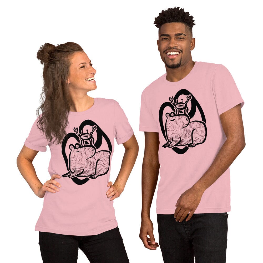 Capybara Zodiac - 04 - Cancer Unisex T-Shirt JoyousJoyfulJoyness Pink S 