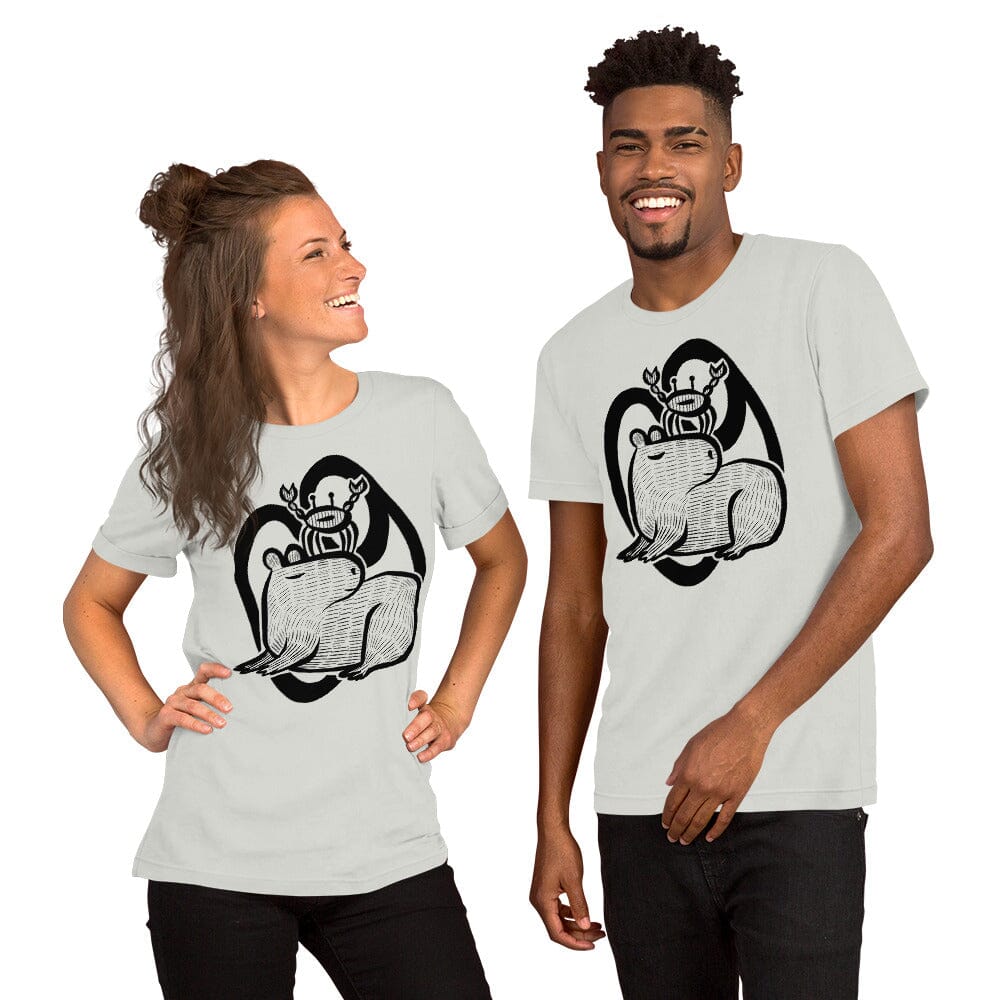 Capybara Zodiac - 04 - Cancer Unisex T-Shirt JoyousJoyfulJoyness Silver S 