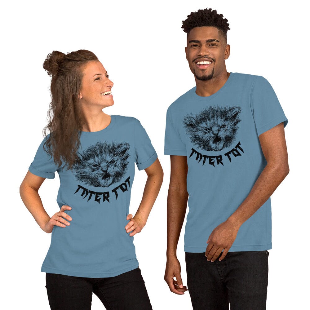 Metal Tater Tot T-Shirt [Unfoiled] (All net proceeds go to Kitty CrusAIDe) JoyousJoyfulJoyness Steel Blue S 