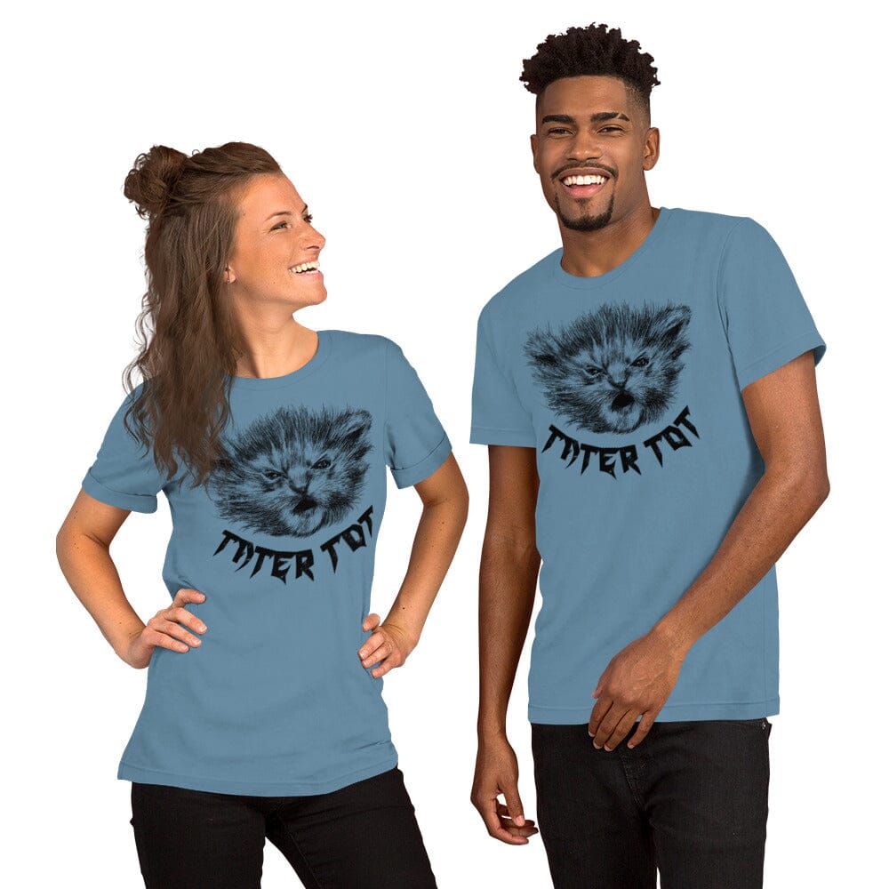 Metal Tater Tot T-Shirt (Extended Sizes) [Unfoiled] (All net proceeds go to Kitty CrusAIDe) JoyousJoyfulJoyness Steel Blue 3XL 