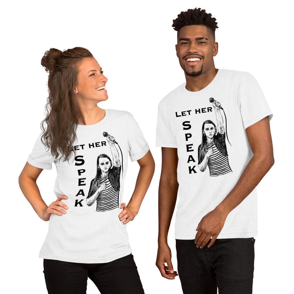 Let Her Speak T-Shirt | Zooey Zephyr | All net proceeds go to Vote Save America JoyousJoyfulJoyness White XS 