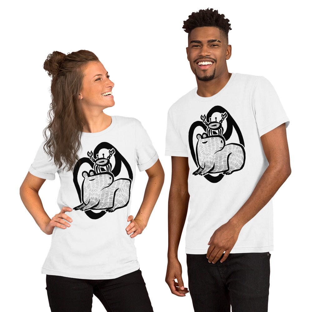 Capybara Zodiac - 04 - Cancer Unisex T-Shirt JoyousJoyfulJoyness White XS 