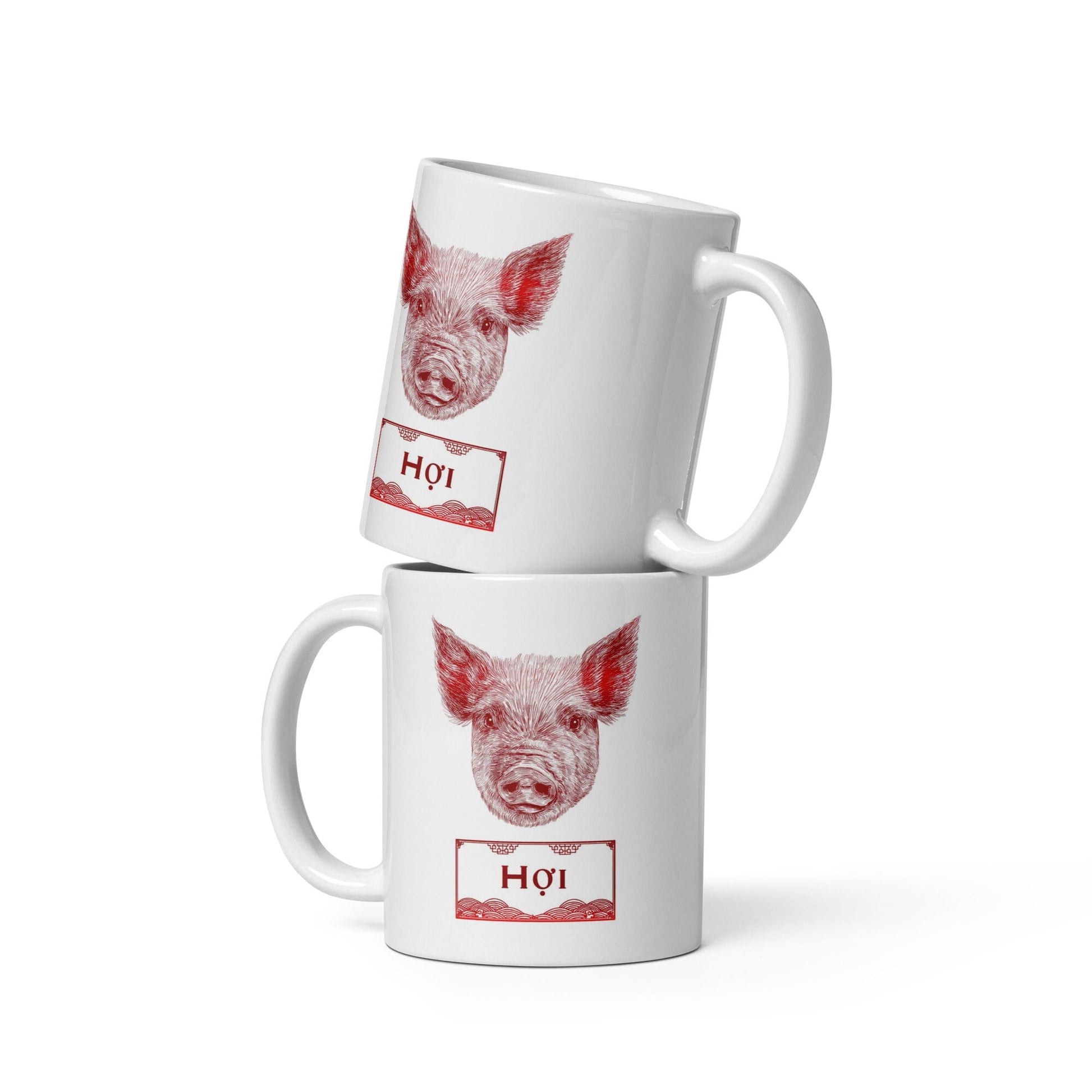 Vietnamese Zodiac Glossy Ceramic Mug - 12 - Pig/Boar JoyousJoyfulJoyness 11 oz 