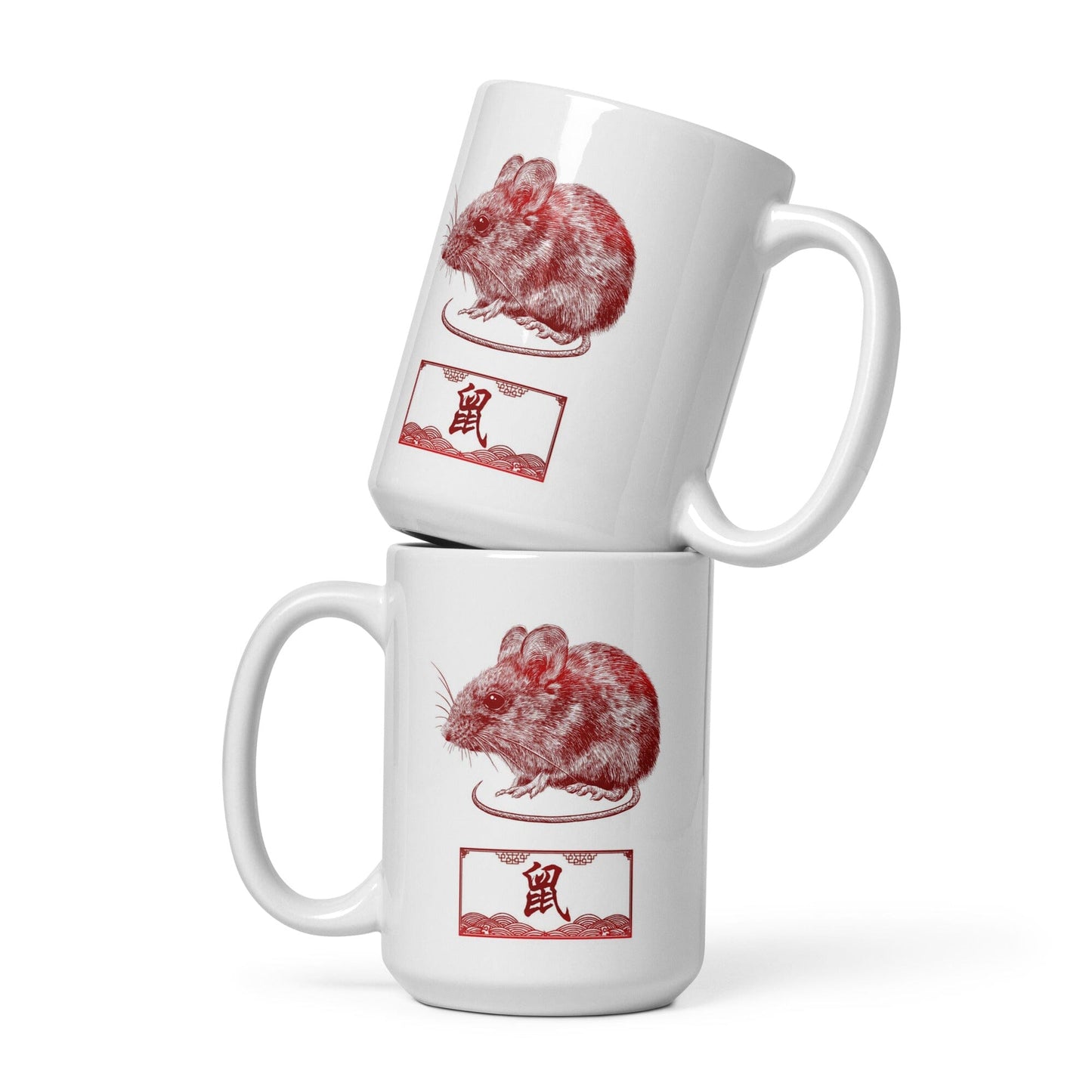 Chinese Zodiac Glossy Ceramic Mug - 01 - Rat JoyousJoyfulJoyness 15 oz 