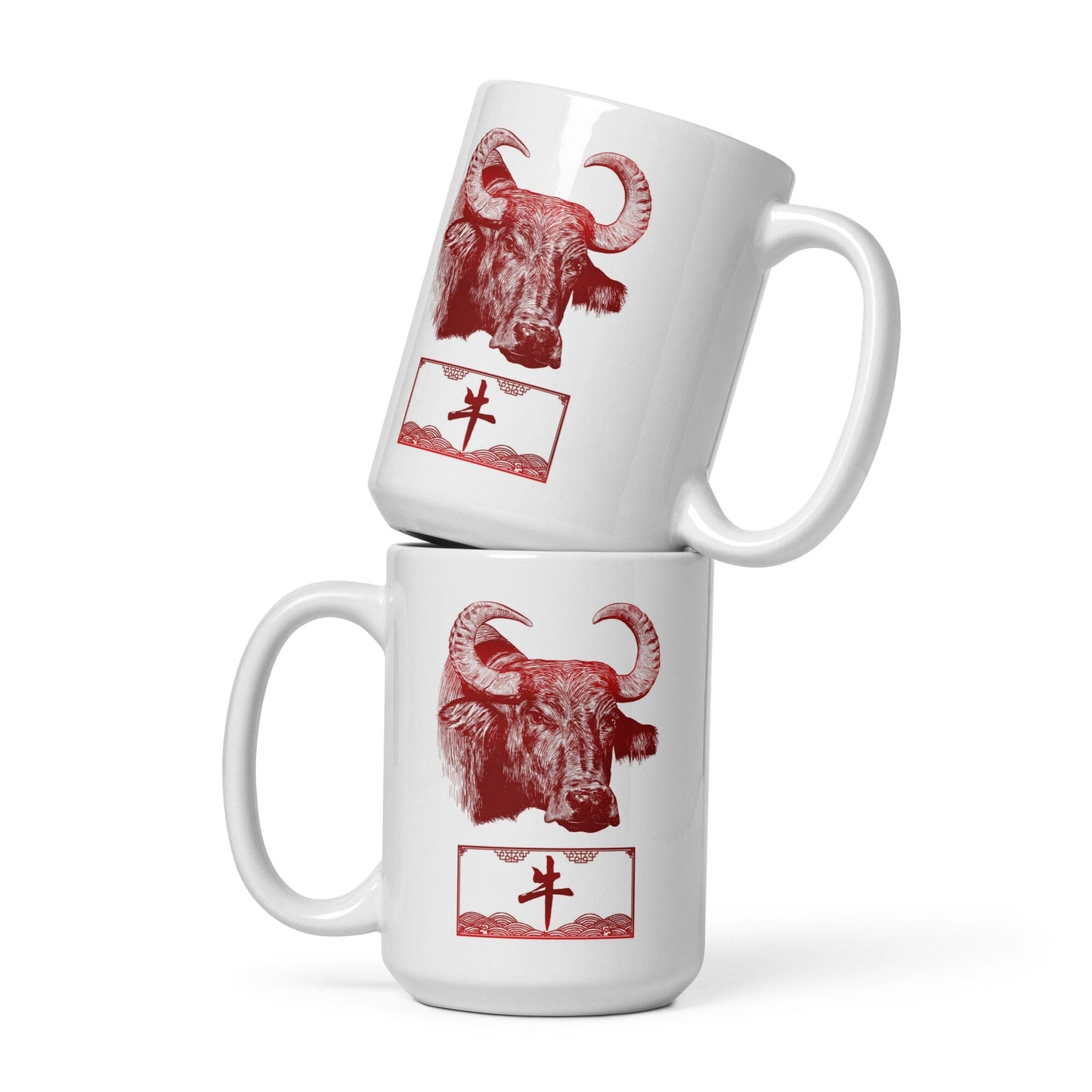 Chinese Zodiac Glossy Ceramic Mug - 02 - Ox JoyousJoyfulJoyness 15 oz 
