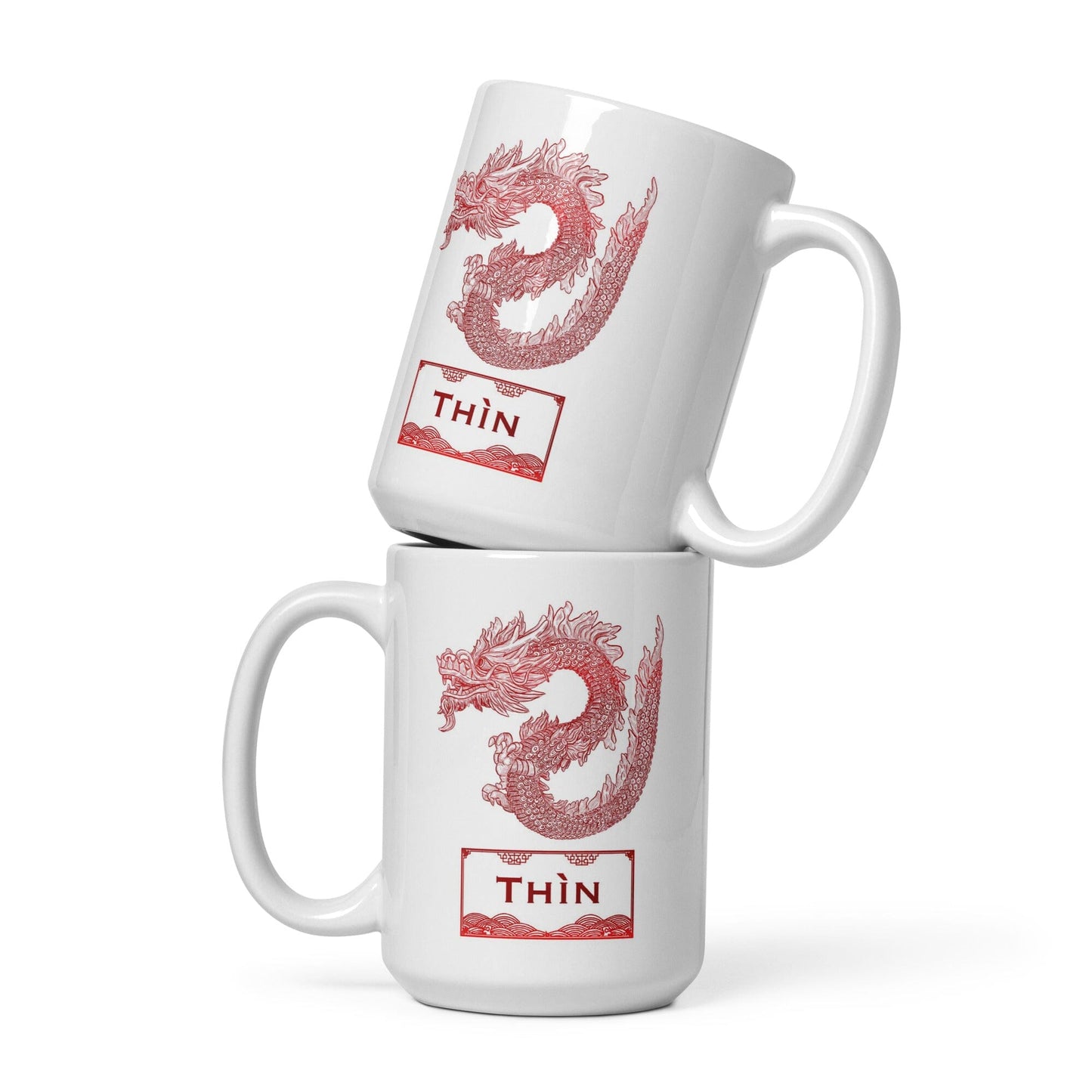 Vietnamese Zodiac Glossy Ceramic Mug - 05 - Dragon JoyousJoyfulJoyness 15 oz 