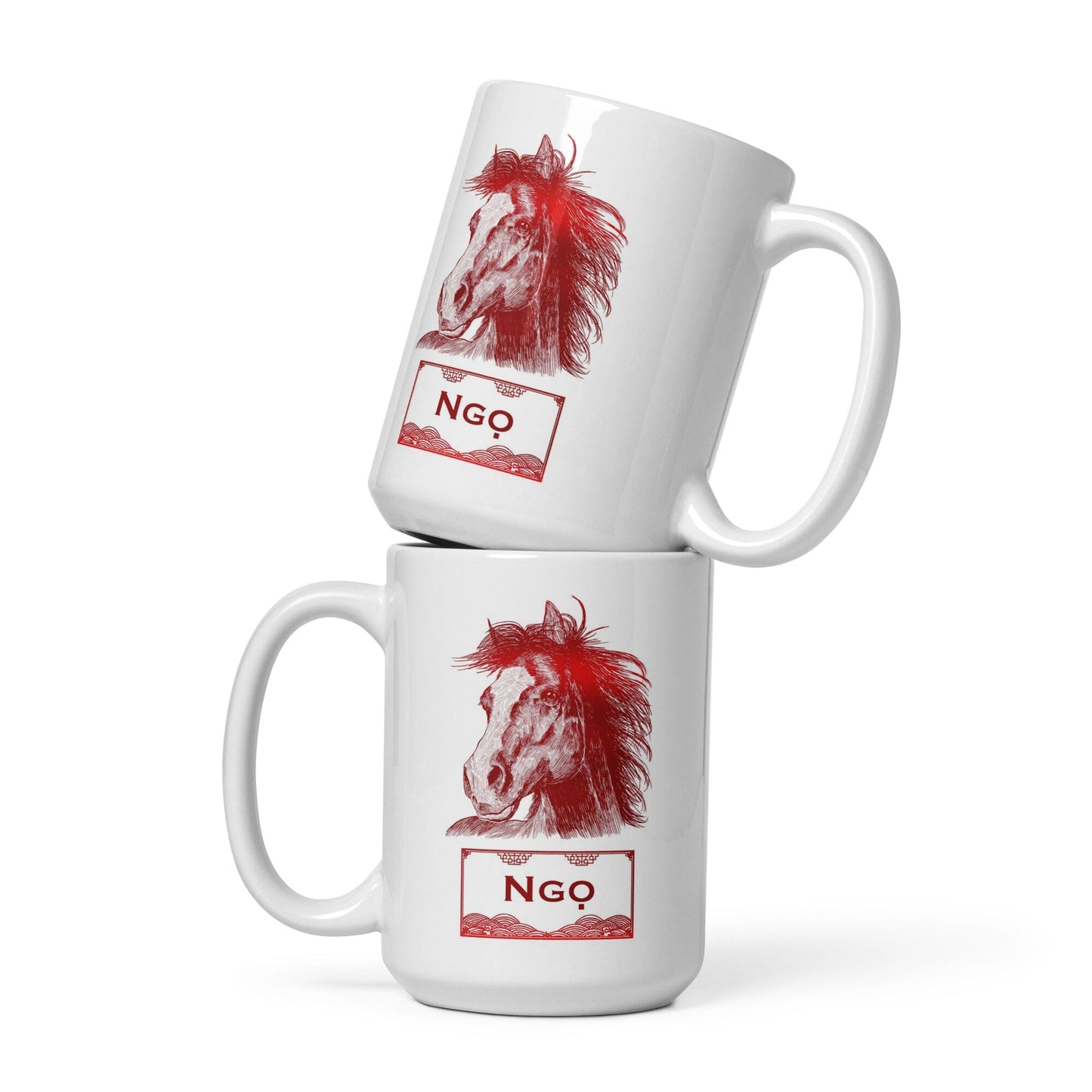 Vietnamese Zodiac Glossy Ceramic Mug - 07 - Horse JoyousJoyfulJoyness 15 oz 