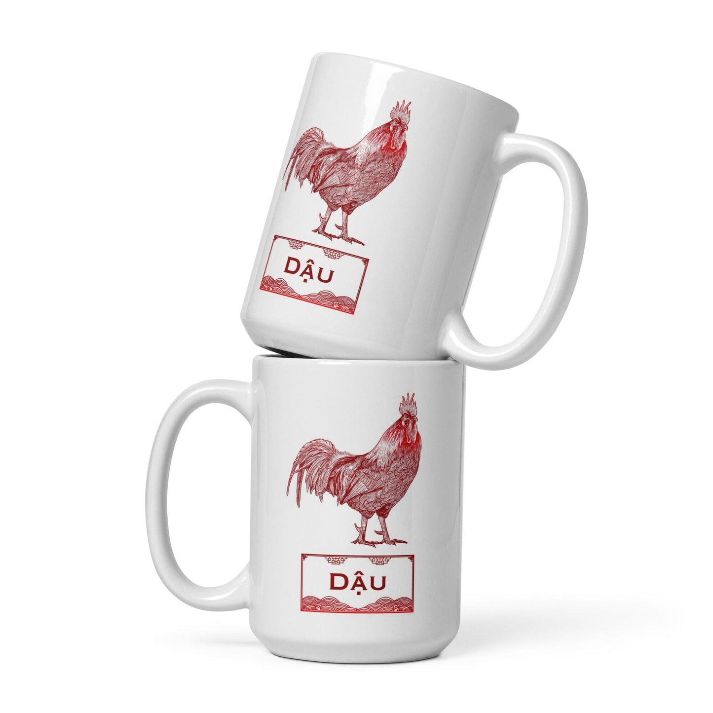 Vietnamese Zodiac Glossy Ceramic Mug - 10 - Rooster JoyousJoyfulJoyness 15 oz 