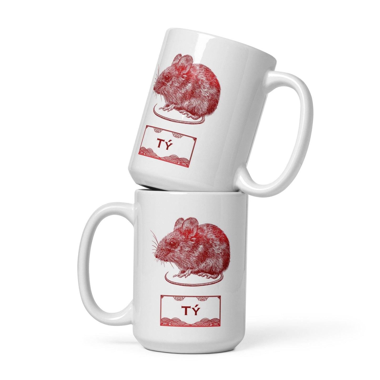 Vietnamese Zodiac Glossy Ceramic Mug - 01 - Rat JoyousJoyfulJoyness 15 oz 