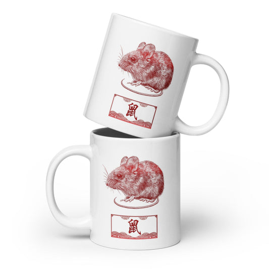 Chinese Zodiac Glossy Ceramic Mug - 01 - Rat JoyousJoyfulJoyness 20 oz 