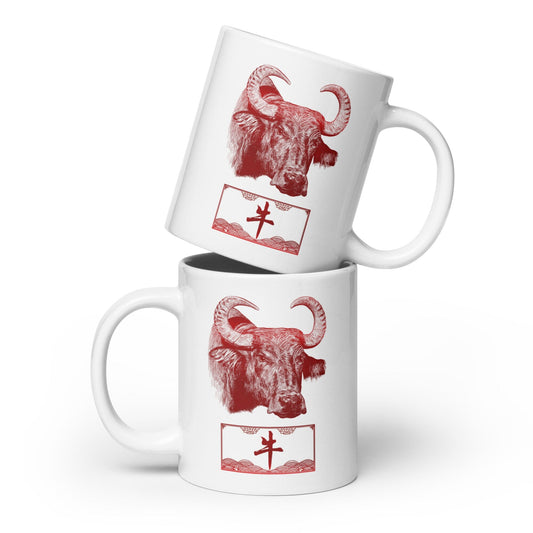 Chinese Zodiac Glossy Ceramic Mug - 02 - Ox JoyousJoyfulJoyness 20 oz 