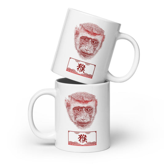 Chinese Zodiac Glossy Ceramic Mug - 09 - Monkey JoyousJoyfulJoyness 20 oz 