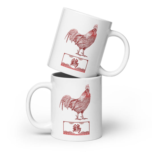 Chinese Zodiac Glossy Ceramic Mug - 10 - Rooster JoyousJoyfulJoyness 20 oz 