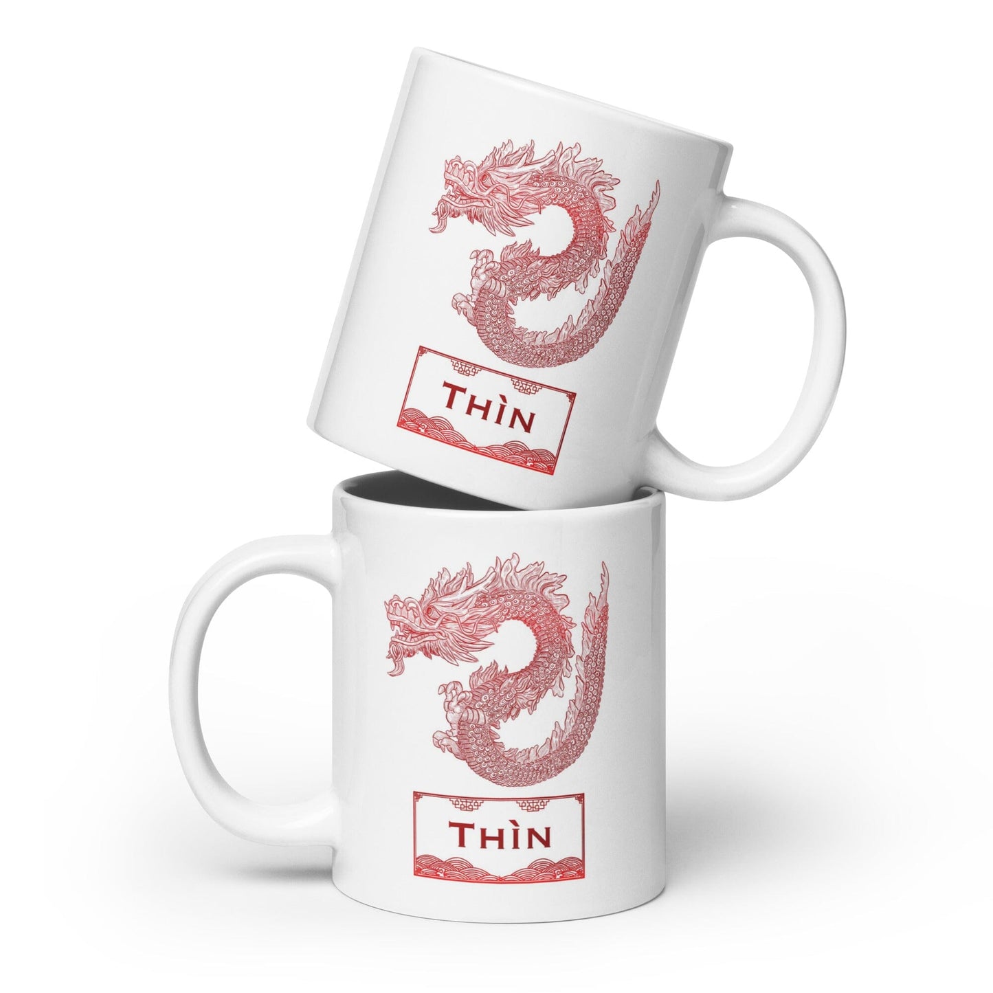 Vietnamese Zodiac Glossy Ceramic Mug - 05 - Dragon JoyousJoyfulJoyness 20 oz 