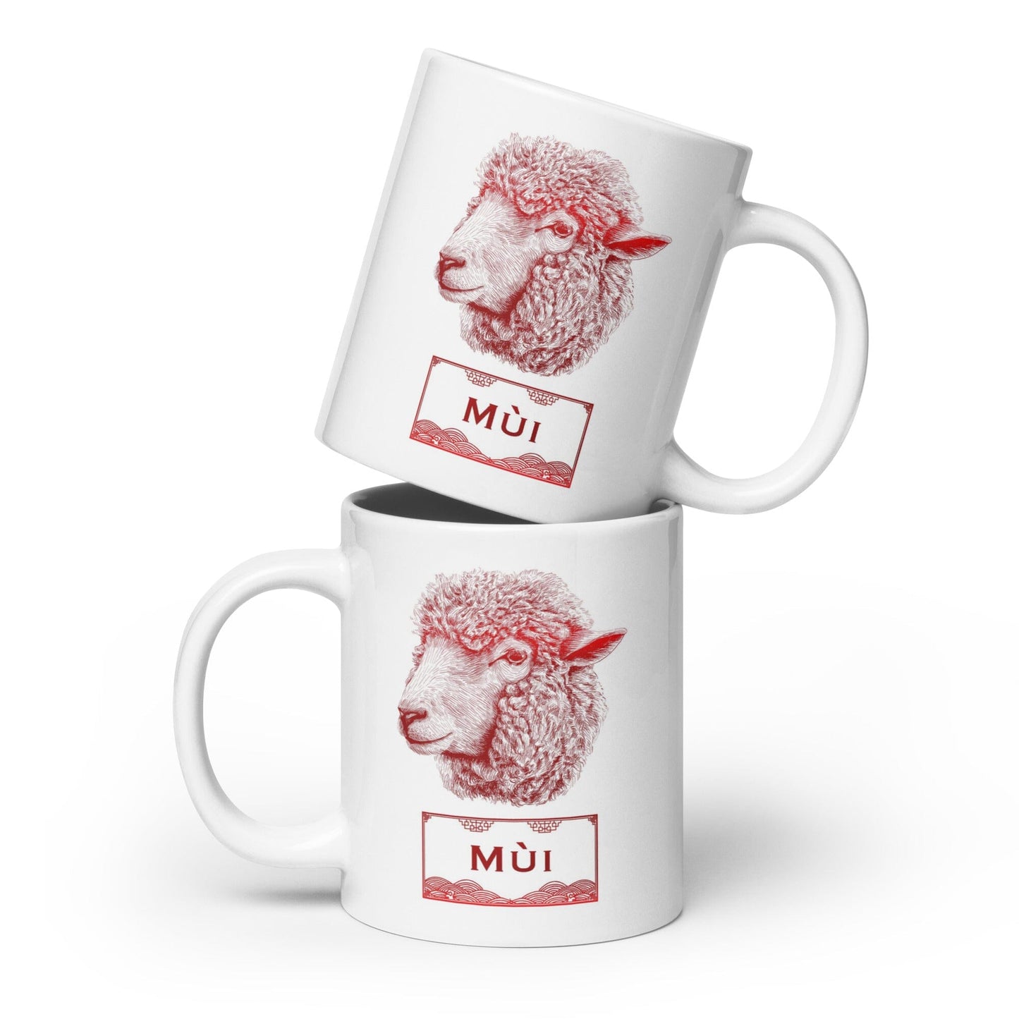 Vietnamese Zodiac Glossy Ceramic Mug - 08 - Sheep JoyousJoyfulJoyness 20 oz 