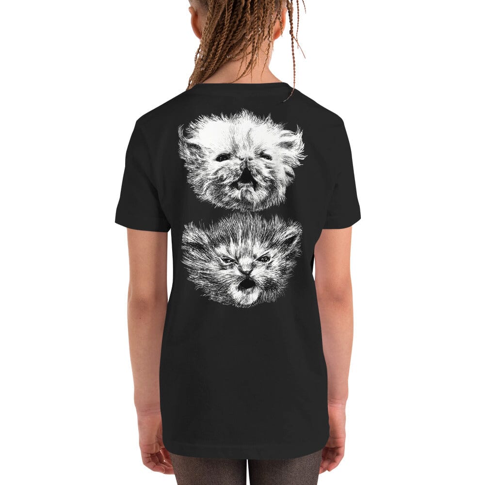 BLACK WispTot YOUTH T-Shirt [Unfoiled] (All net proceeds go to equally to Kitty CrusAIDe and Rags to Riches Animal Rescue) JoyousJoyfulJoyness 