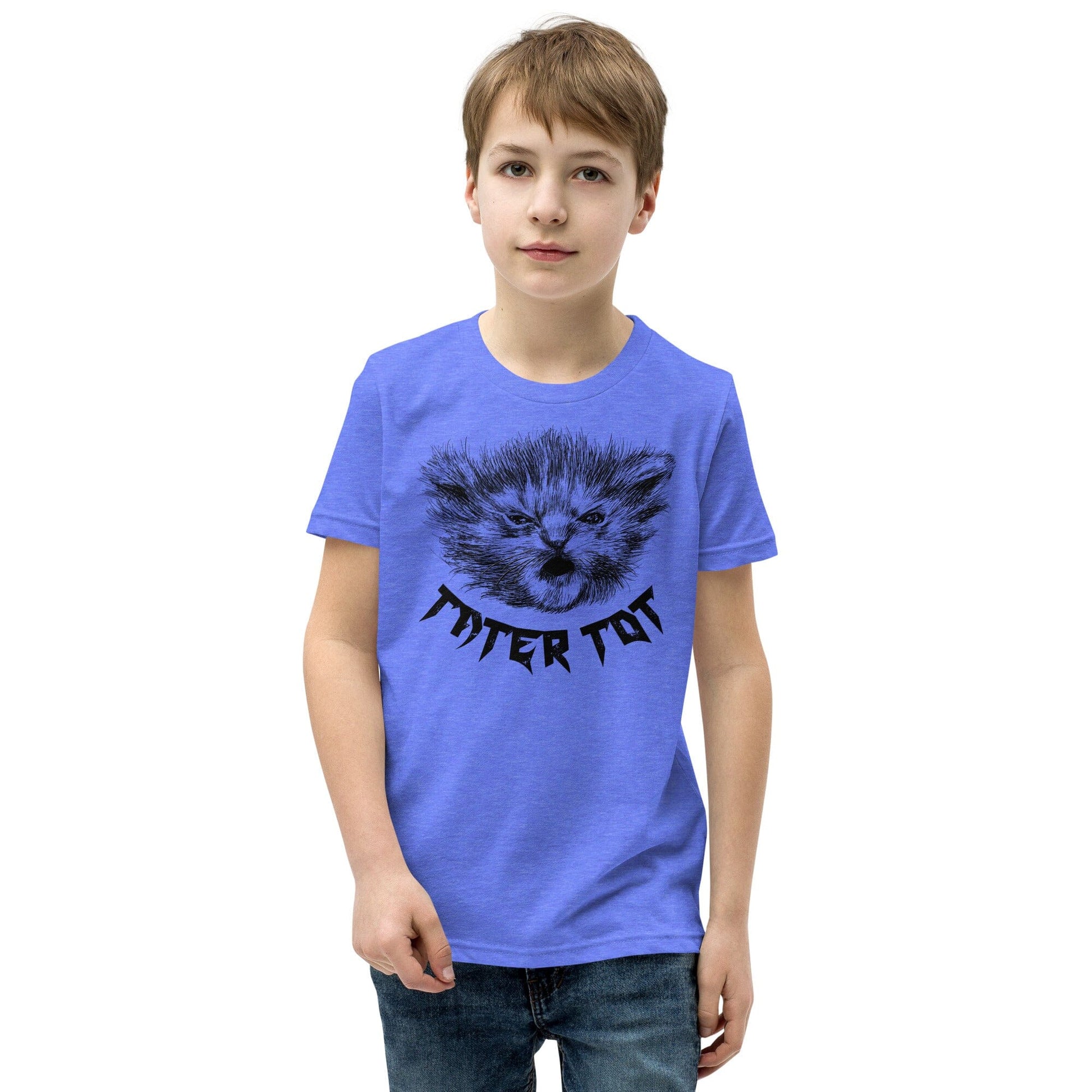 Metal Tater Tot YOUTH T-Shirt [Unfoiled] (All net proceeds go to Kitty CrusAIDe) JoyousJoyfulJoyness Heather Columbia Blue S 