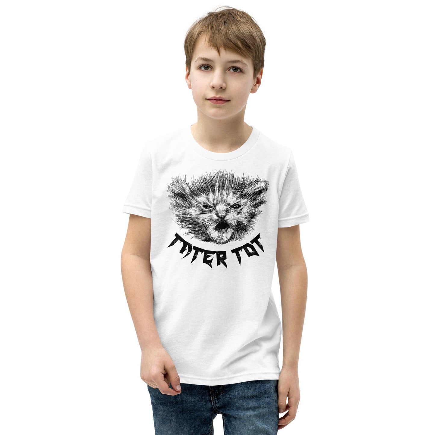 Metal Tater Tot YOUTH T-Shirt [Unfoiled] (All net proceeds go to Kitty CrusAIDe) JoyousJoyfulJoyness White S 