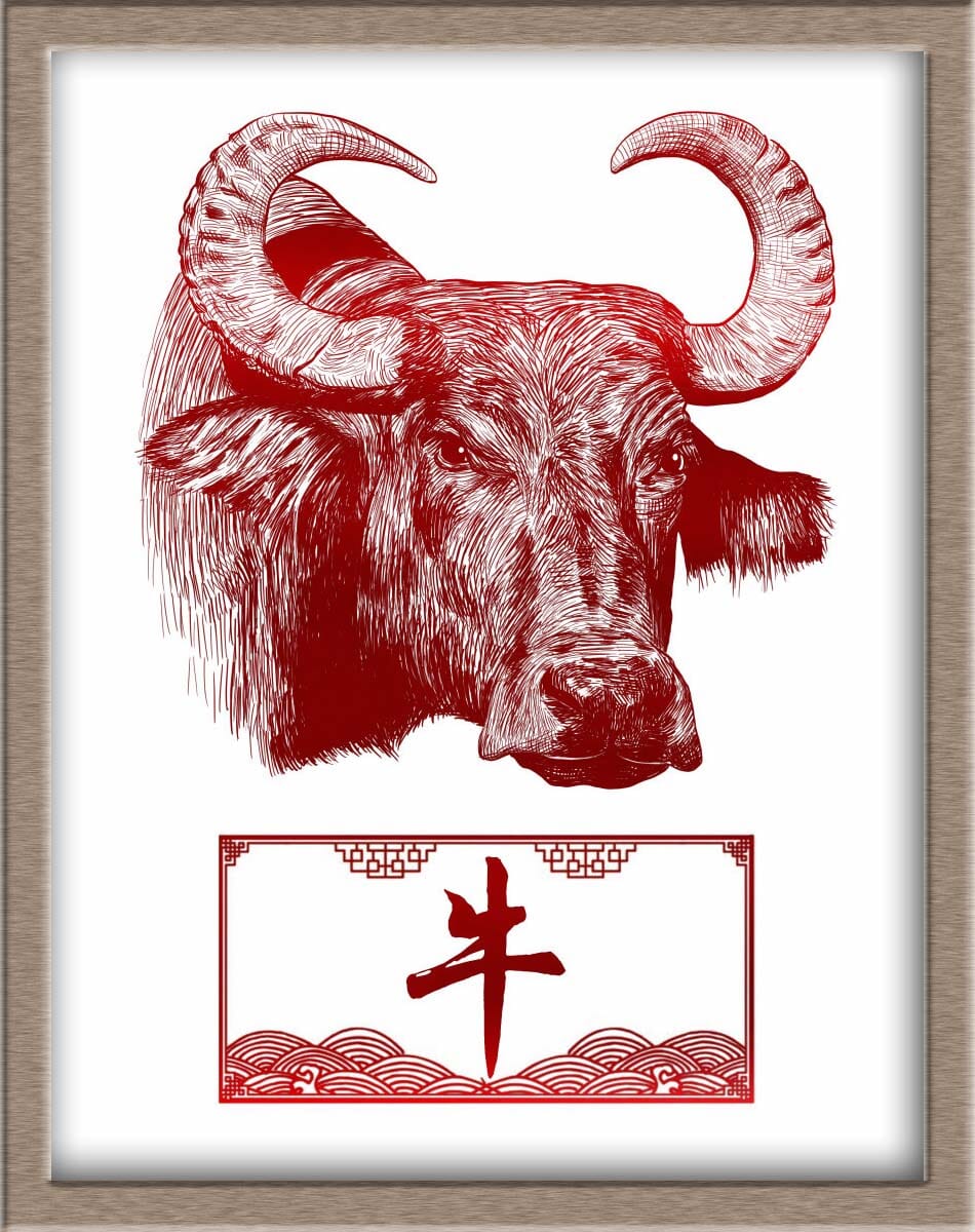 Chinese Zodiac Ox Portraits Posters, Prints, & Visual Artwork JoyousJoyfulJoyness 