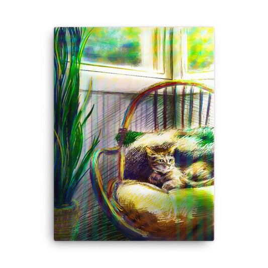 "Cozy Cat": Painting of a Cat in a Sunny Chair [Unfoiled] Posters, Prints, & Visual Artwork JoyousJoyfulJoyness 