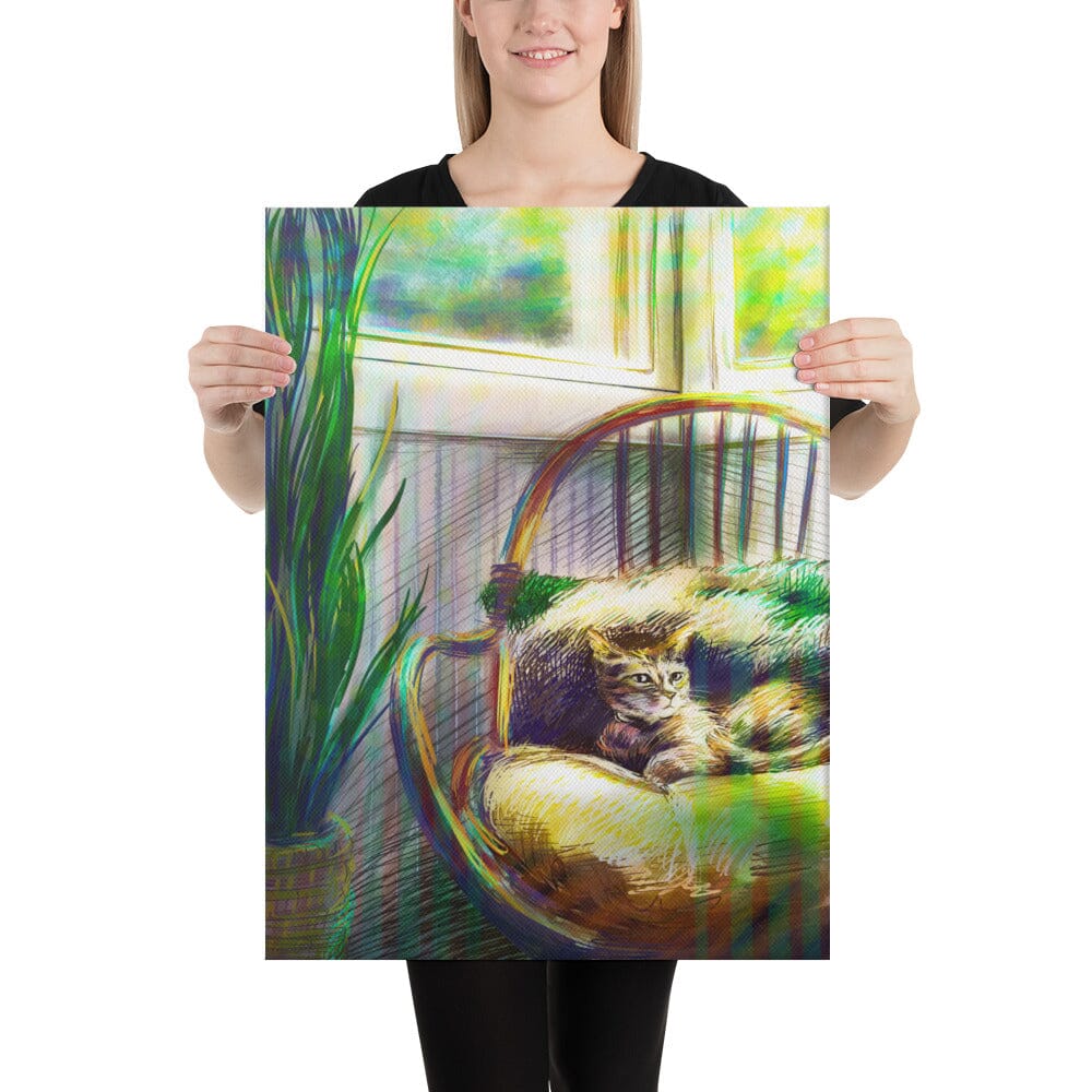 "Cozy Cat": Painting of a Cat in a Sunny Chair [Unfoiled] Posters, Prints, & Visual Artwork JoyousJoyfulJoyness 