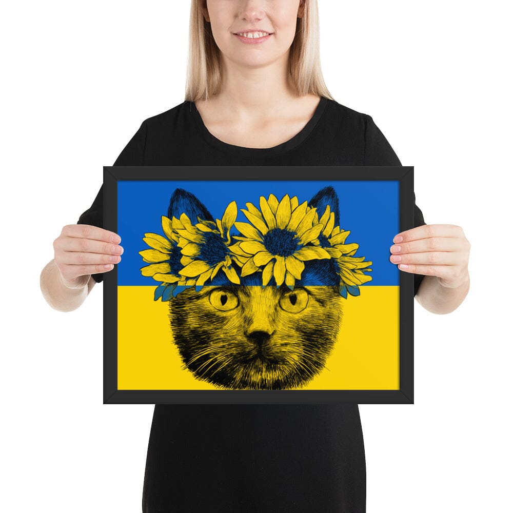 Cat of Ukraine Framed Poster [Unfoiled] JoyousJoyfulJoyness Black 12″×16″ 