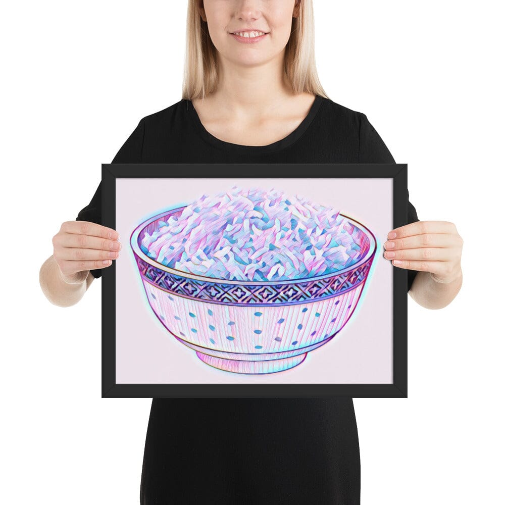 Bowl of Rice Framed Poster (Octopus) [Unfoiled] JoyousJoyfulJoyness Black 12″×16″ 