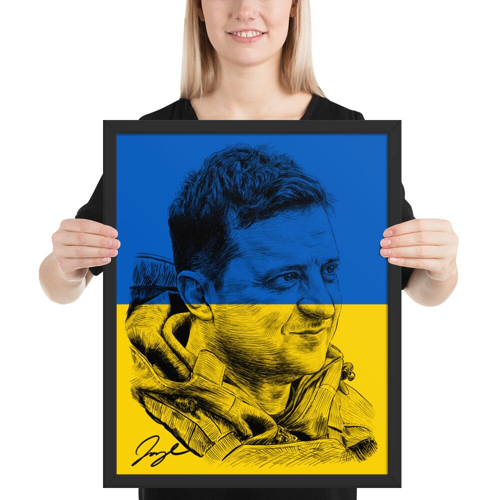 President Zelenskyy (Flag) Framed Poster [Unfoiled] Posters, Prints, & Visual Artwork JoyousJoyfulJoyness Black 16″×20″ 