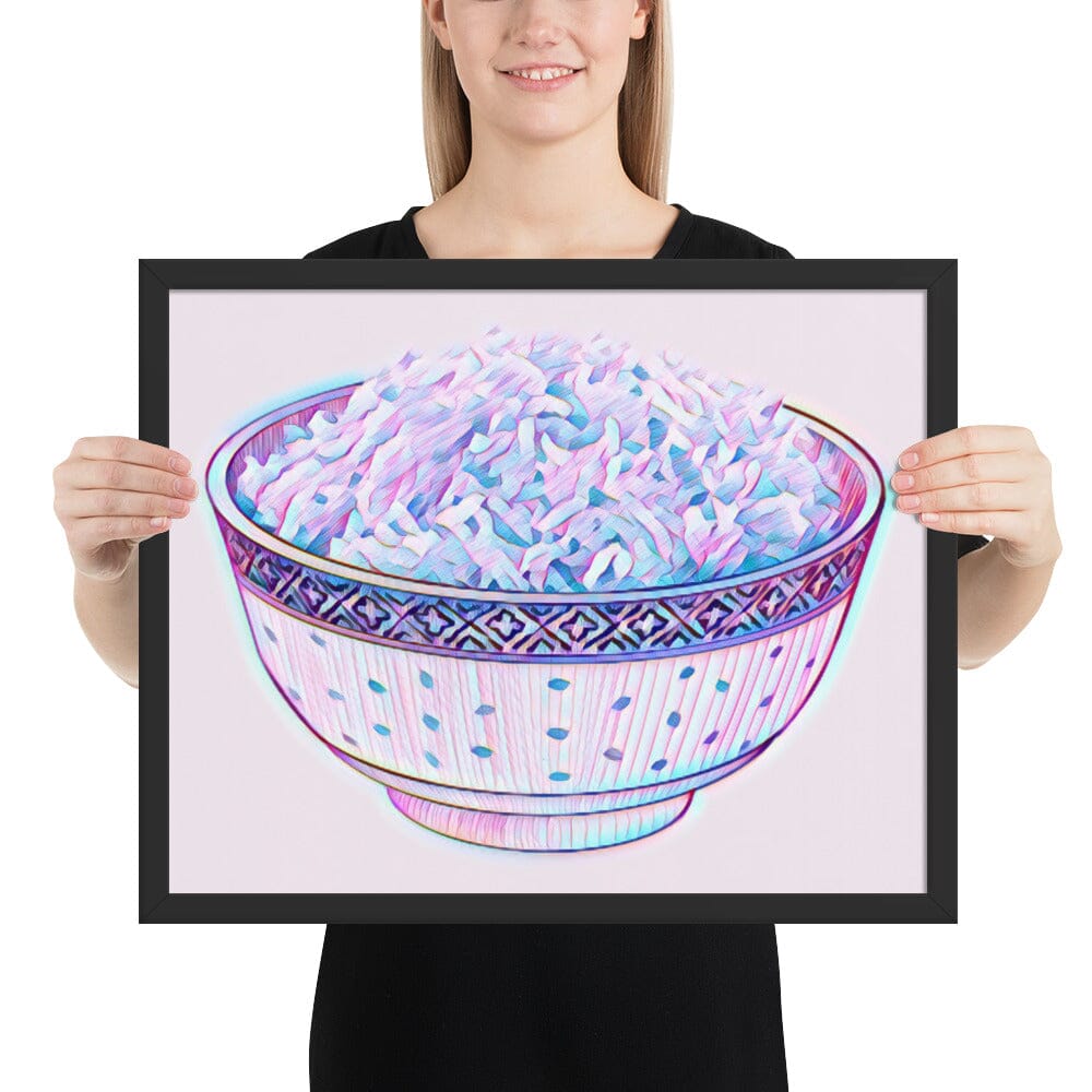 Bowl of Rice Framed Poster (Octopus) [Unfoiled] JoyousJoyfulJoyness Black 16″×20″ 