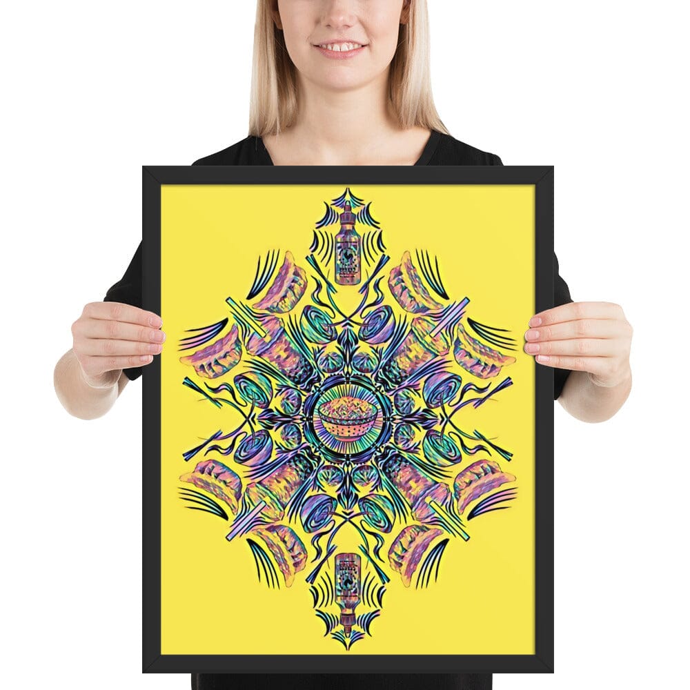 Kaleidoscope of Asian Food Framed Poster [Unfoiled] JoyousJoyfulJoyness Black 16″×20″ 
