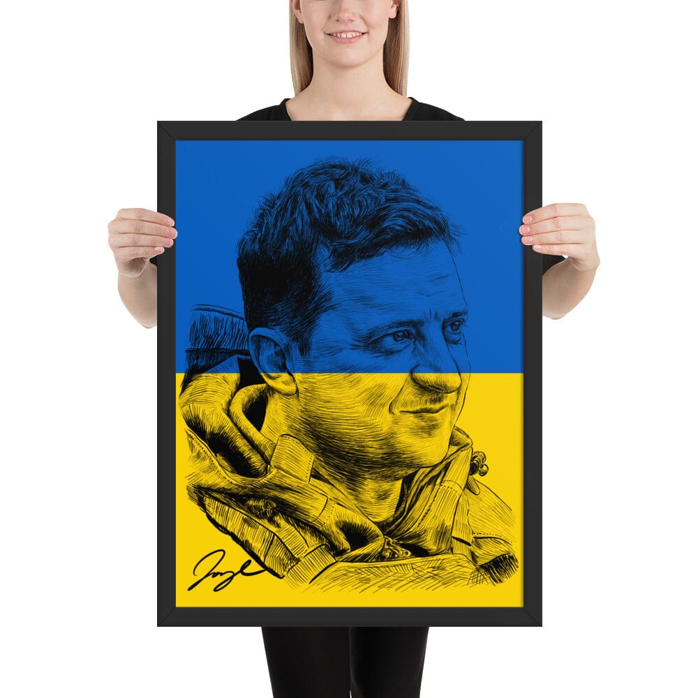 President Zelenskyy (Flag) Framed Poster [Unfoiled] Posters, Prints, & Visual Artwork JoyousJoyfulJoyness Black 18″×24″ 