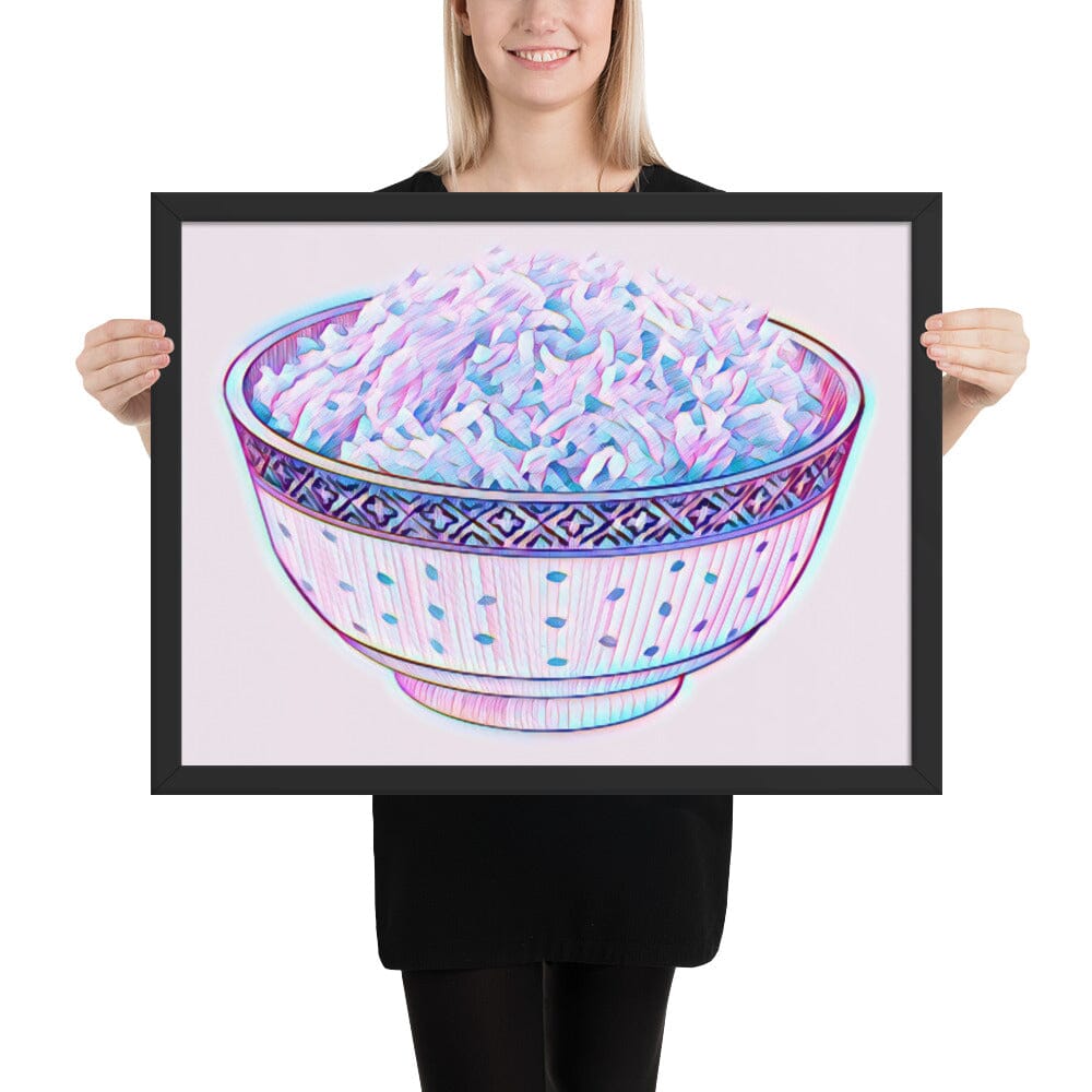Bowl of Rice Framed Poster (Octopus) [Unfoiled] JoyousJoyfulJoyness Black 18″×24″ 