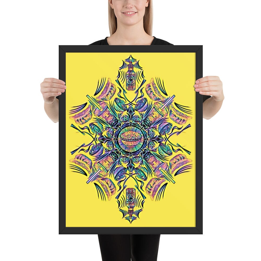 Kaleidoscope of Asian Food Framed Poster [Unfoiled] JoyousJoyfulJoyness Black 18″×24″ 