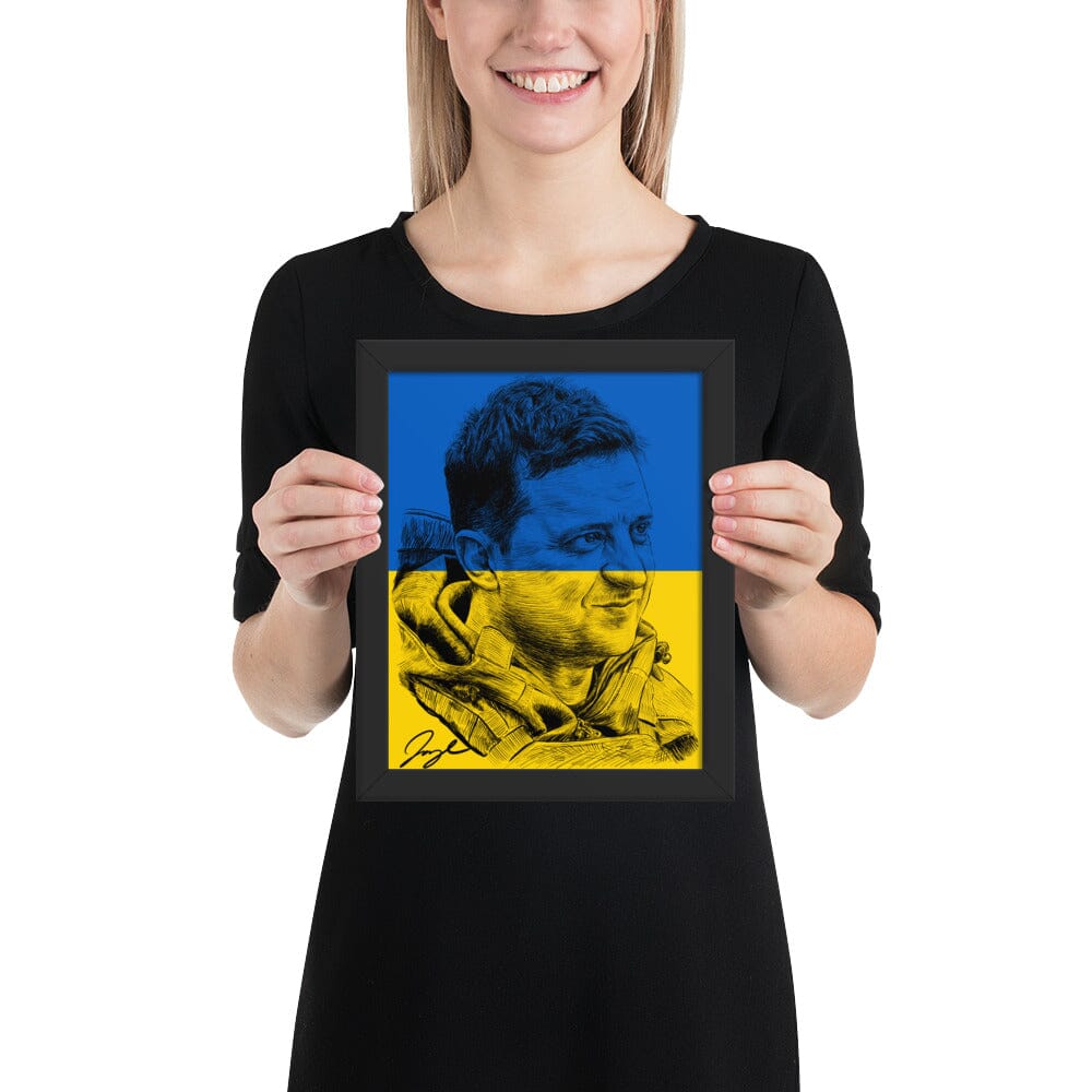 President Zelenskyy (Flag) Framed Poster [Unfoiled] Posters, Prints, & Visual Artwork JoyousJoyfulJoyness Black 8″×10″ 