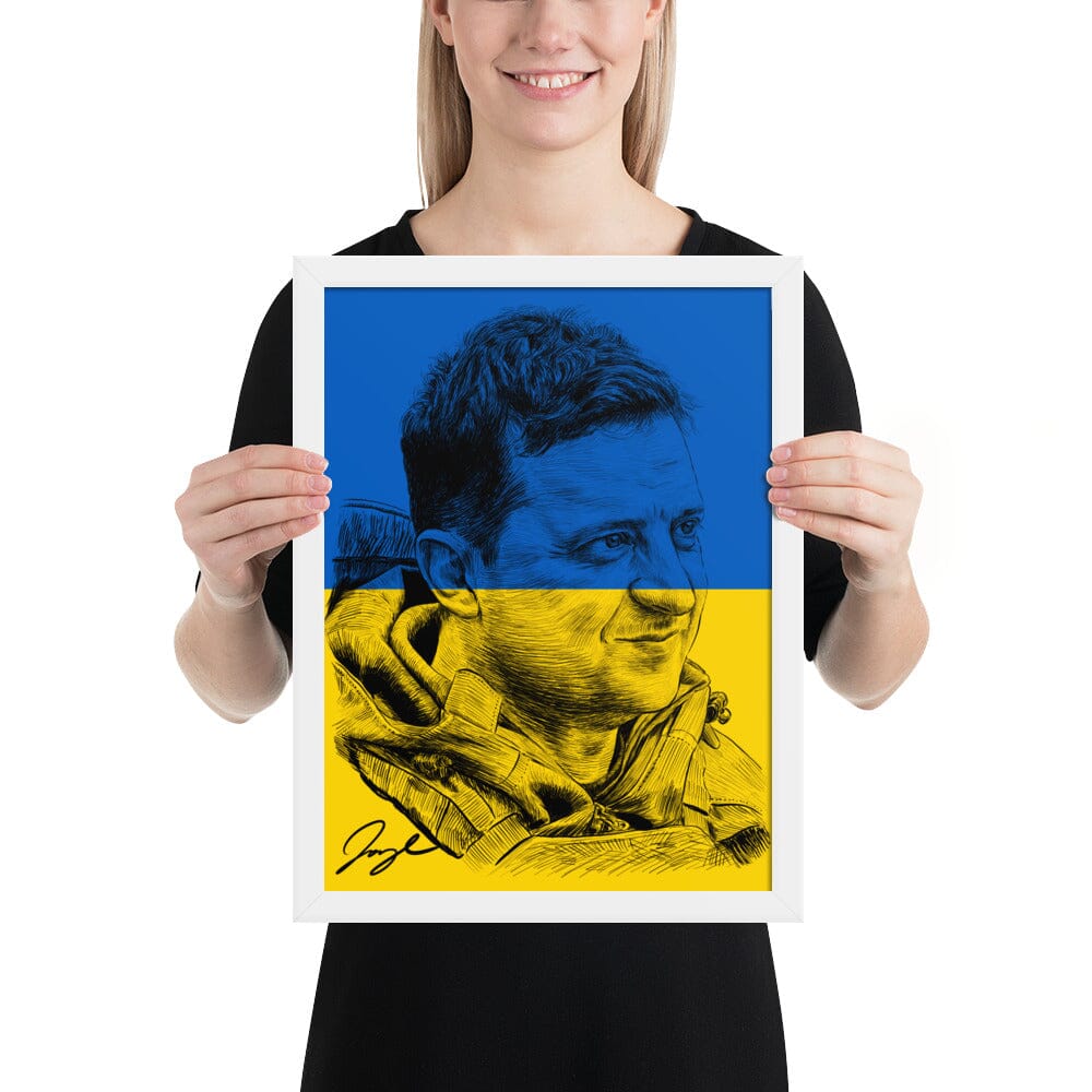 President Zelenskyy (Flag) Framed Poster [Unfoiled] Posters, Prints, & Visual Artwork JoyousJoyfulJoyness White 12″×16″ 