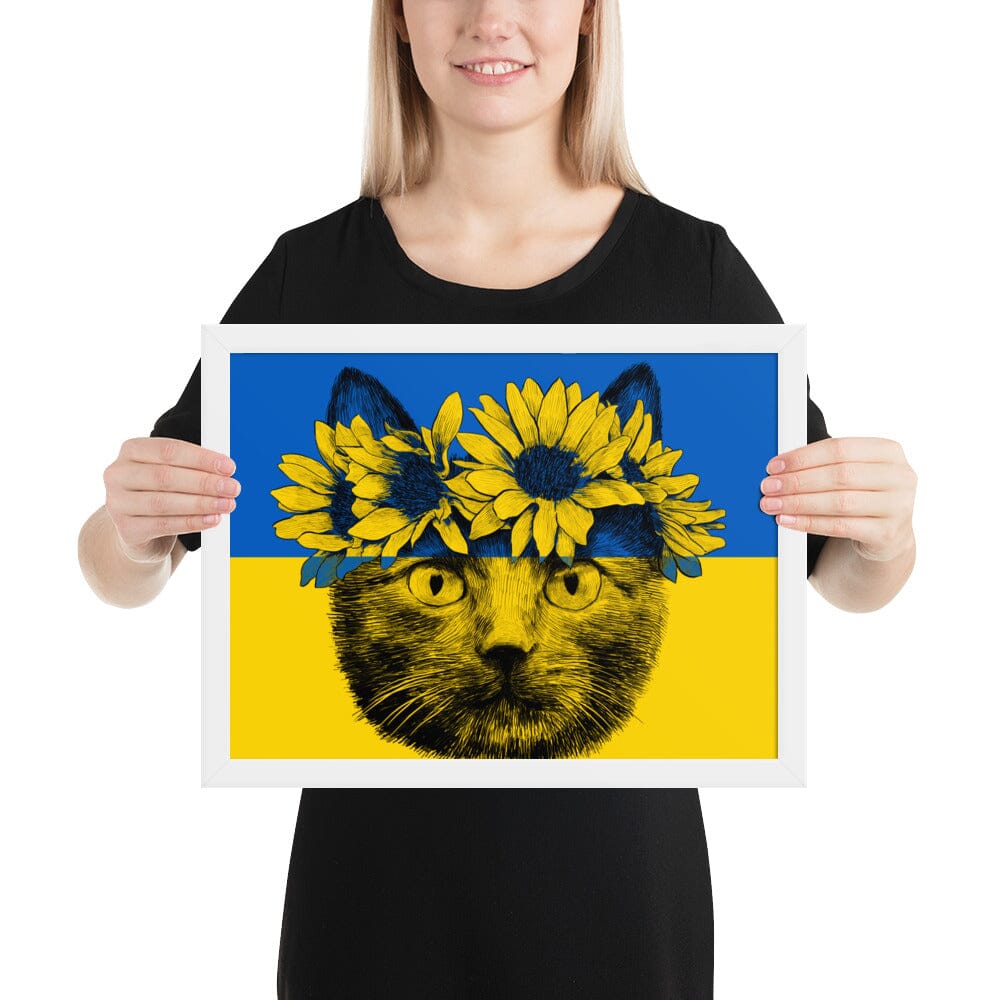 Cat of Ukraine Framed Poster [Unfoiled] JoyousJoyfulJoyness White 12″×16″ 