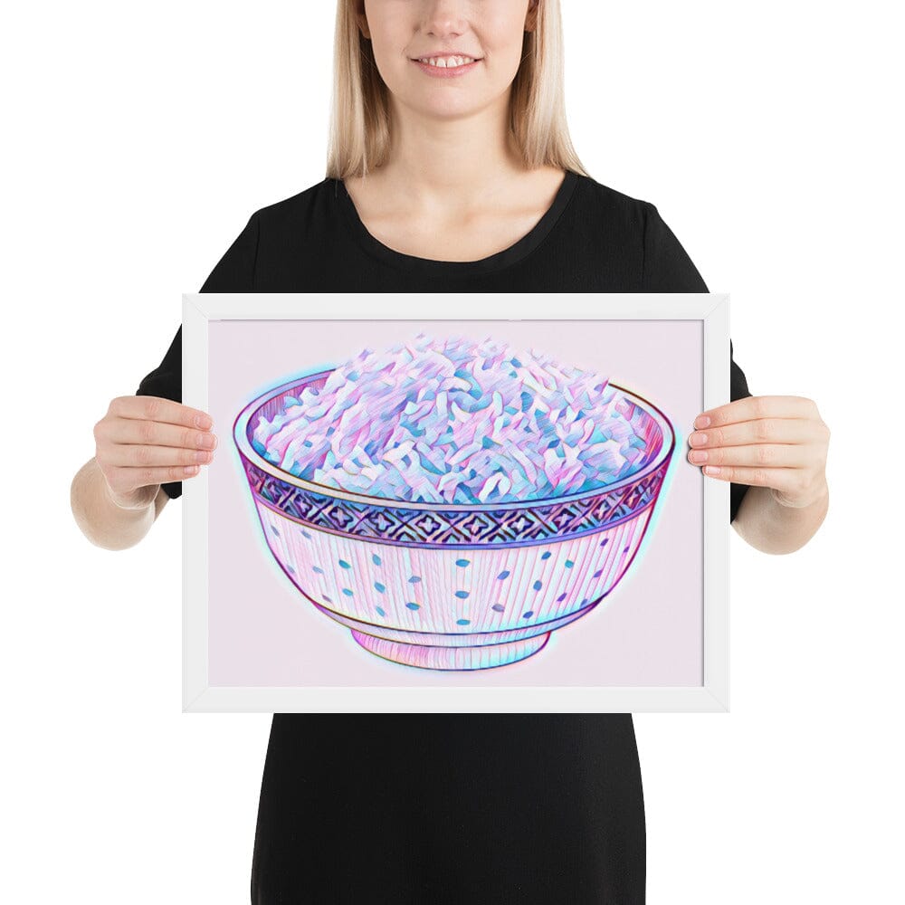 Bowl of Rice Framed Poster (Octopus) [Unfoiled] JoyousJoyfulJoyness White 12″×16″ 