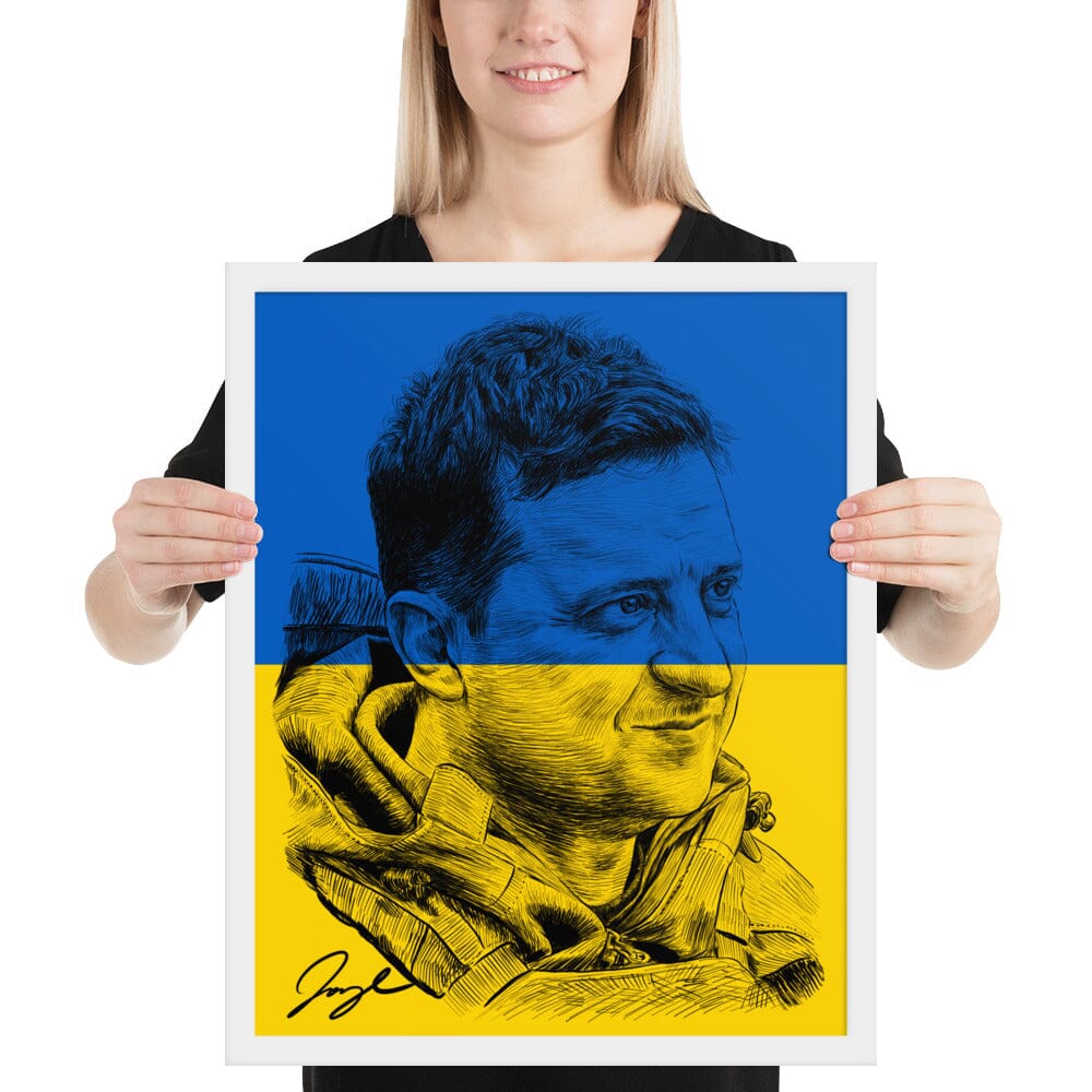 President Zelenskyy (Flag) Framed Poster [Unfoiled] Posters, Prints, & Visual Artwork JoyousJoyfulJoyness White 16″×20″ 