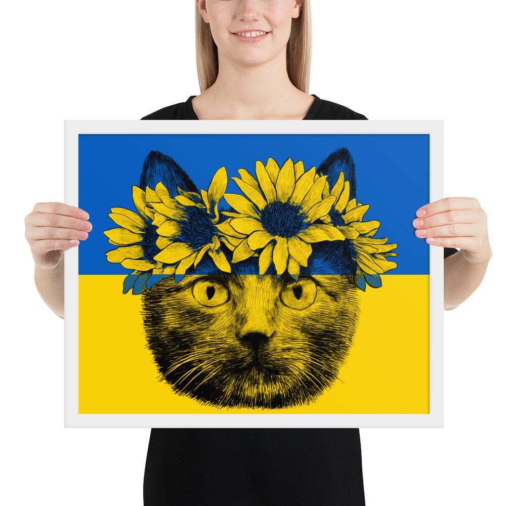 Cat of Ukraine Framed Poster [Unfoiled] JoyousJoyfulJoyness White 16″×20″ 