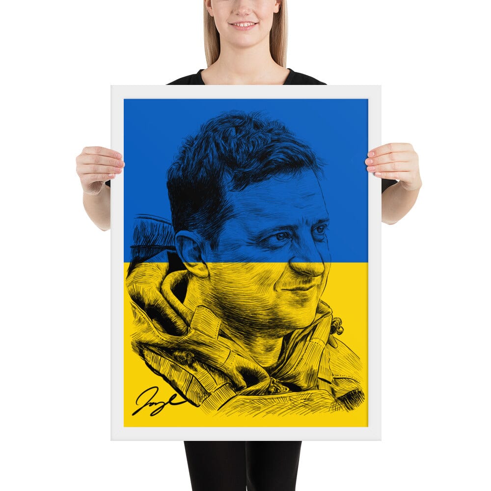 President Zelenskyy (Flag) Framed Poster [Unfoiled] Posters, Prints, & Visual Artwork JoyousJoyfulJoyness White 18″×24″ 