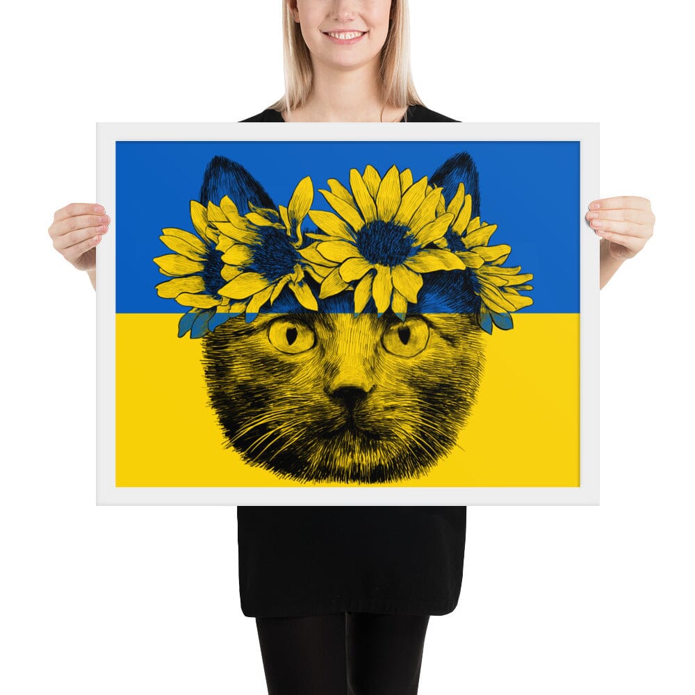Cat of Ukraine Framed Poster [Unfoiled] JoyousJoyfulJoyness White 18″×24″ 