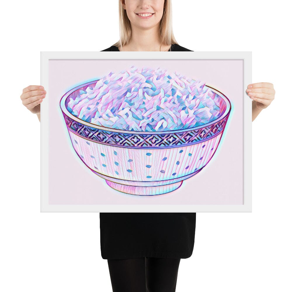 Bowl of Rice Framed Poster (Octopus) [Unfoiled] JoyousJoyfulJoyness White 18″×24″ 
