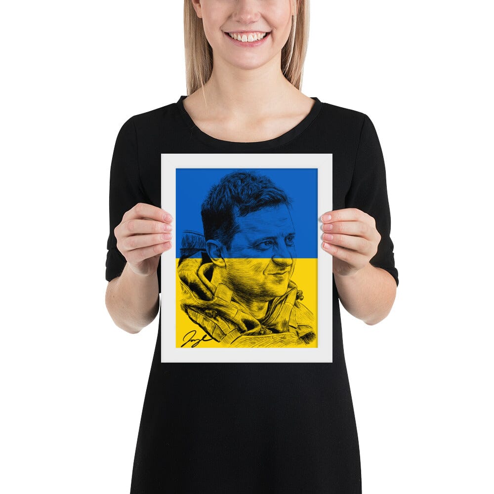 President Zelenskyy (Flag) Framed Poster [Unfoiled] Posters, Prints, & Visual Artwork JoyousJoyfulJoyness White 8″×10″ 